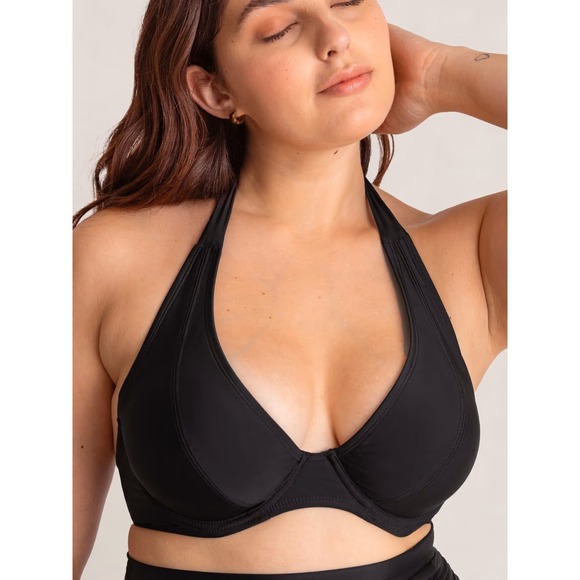 Shapermint Essentials Full Coverage Halter Bikini Top Black Large NWT - Picture 1 of 9
